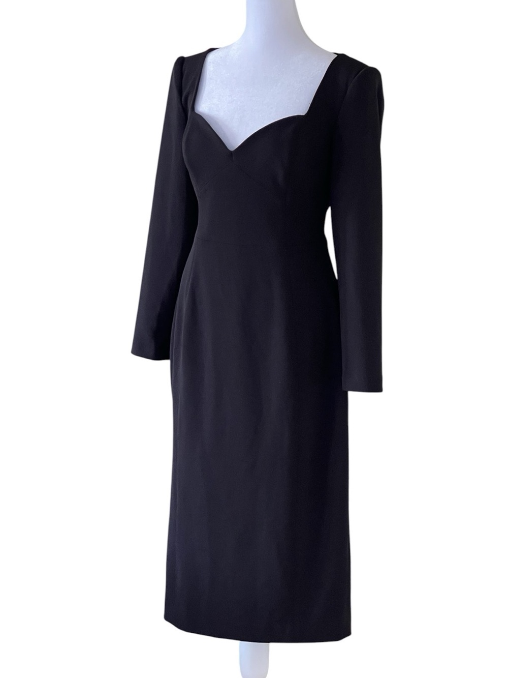 Calvin Klein Black Long-Sleeve Midi Dress Sweetheart Neckline Sz 6 Fitted
